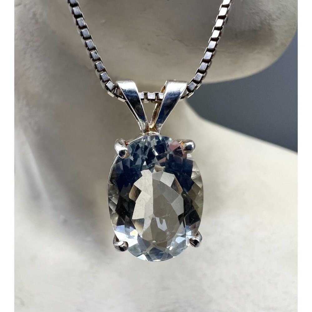 Sterling Silver Large Oval PRASIOLITE (green amethyst) Pendant Necklace